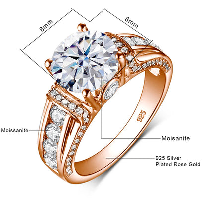 Szjinao 2ct Round Cut Moissanite Rose gold Ring For Women With Ceritificate Wedding Jewelry Delicate Gift Positive Authentic Hot