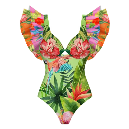 2-Piece Shoulder Ruffle Swimsuit With Cover Up Sexy Beachwear