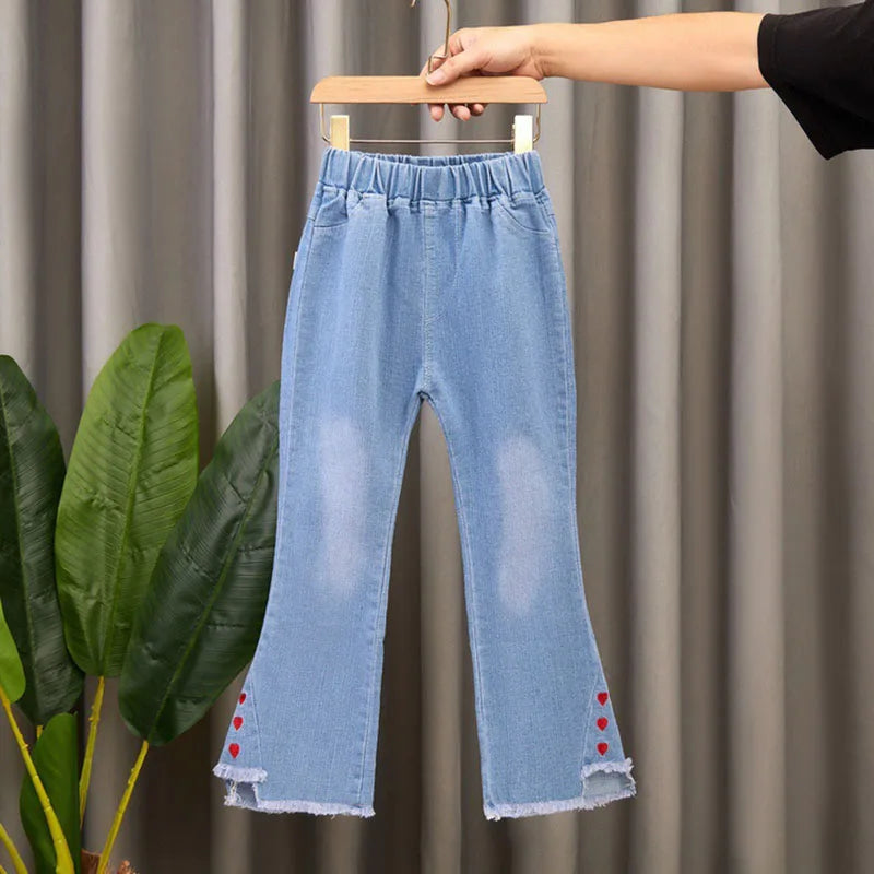 Girls Star Embroidered Jeans Pants with Pearl Slim-Fit age 7-13 yrs old