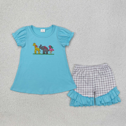 Baby girl summer shirt Short set embroidery farm tractor pink striped 3M-16T