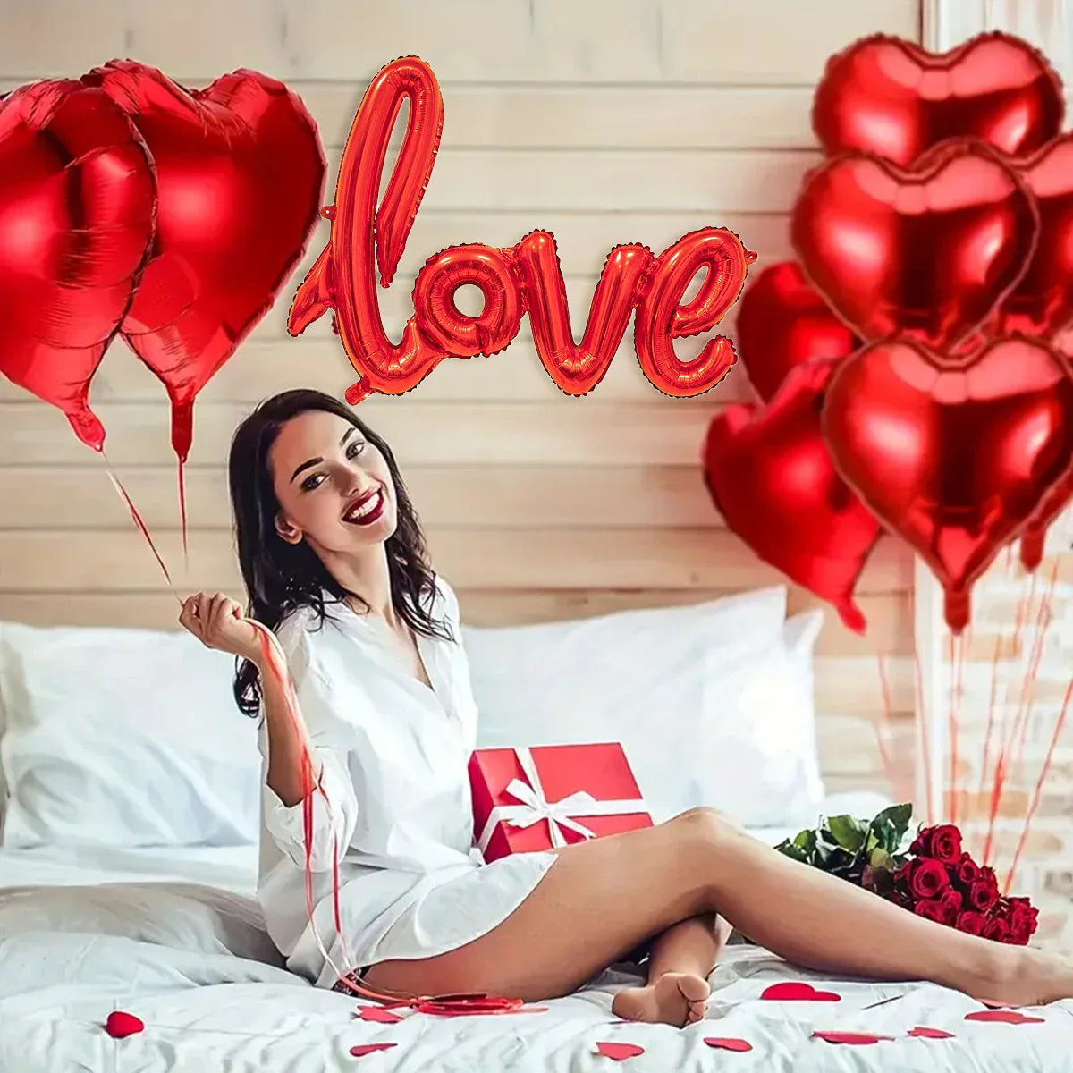 407pcs red "love" letter balloon set, 18-inch heart-shaped balloon rose petals