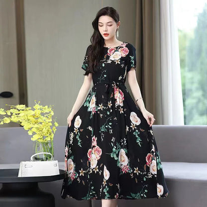 Women Summer Loose Casual O-neck Dresses Plus Size