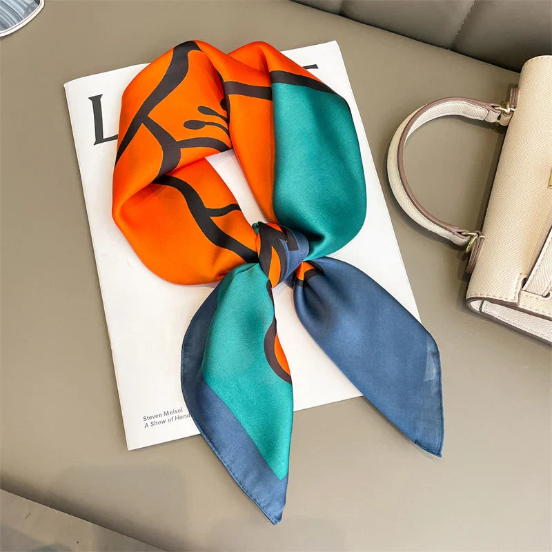 Luxury Brand Silk Satin Square Plaid Scarf