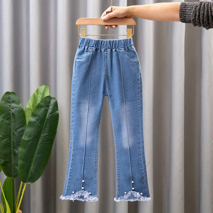Girls Star Embroidered Jeans Pants with Pearl Slim-Fit age 7-13 yrs old