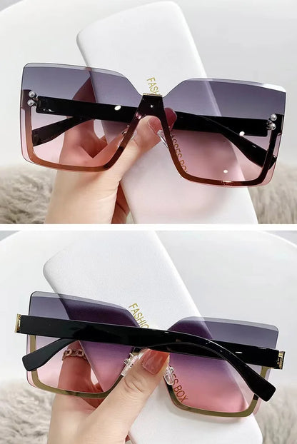 European & American Style Half-frame Metal Anti-UV Slip Sunglasses