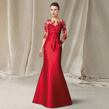 Elegant Mermaid High Quality Satin Wedding Party Gown with Lace Robe