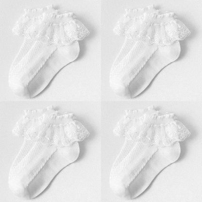 Breathable Cotton Socks with Ruffle Lace