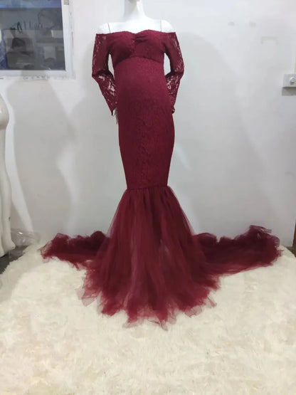 Sexy Lace Off shoulder Pregnancy Dress Photography Props Maxi Gown