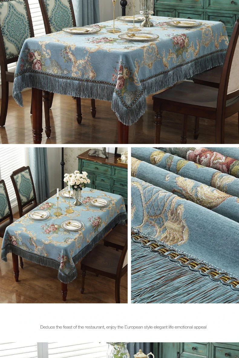 European Style Flower Tassel Tablecloth Thicken Chenille Rectangular Table Cover Round Dining Table Coffee Cloth Dust-proof