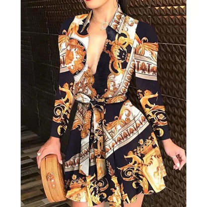 Elegant Casual Long Sleeved Dress With Buttons and Lapels