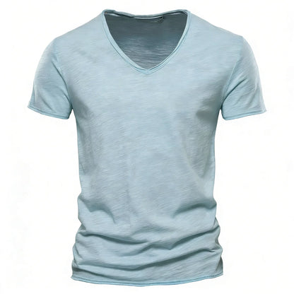 S-5XL 100% Cotton Men's T-Shirts Fashion Design V-neck Casual Slim Fit