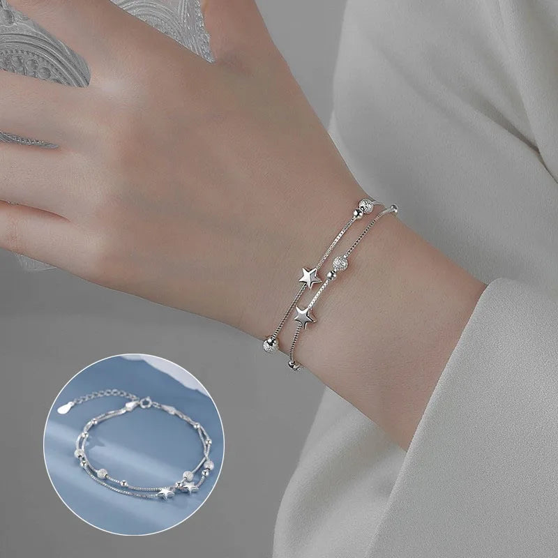 Luxury 925 Sterling Silver Adjustable Star Beaded Bracelets For Women