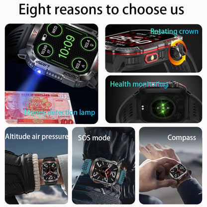 Men Military GPS Smart Watch Flashlight Compass Waterproof Outdoor Sport Tracker Bluetooth
