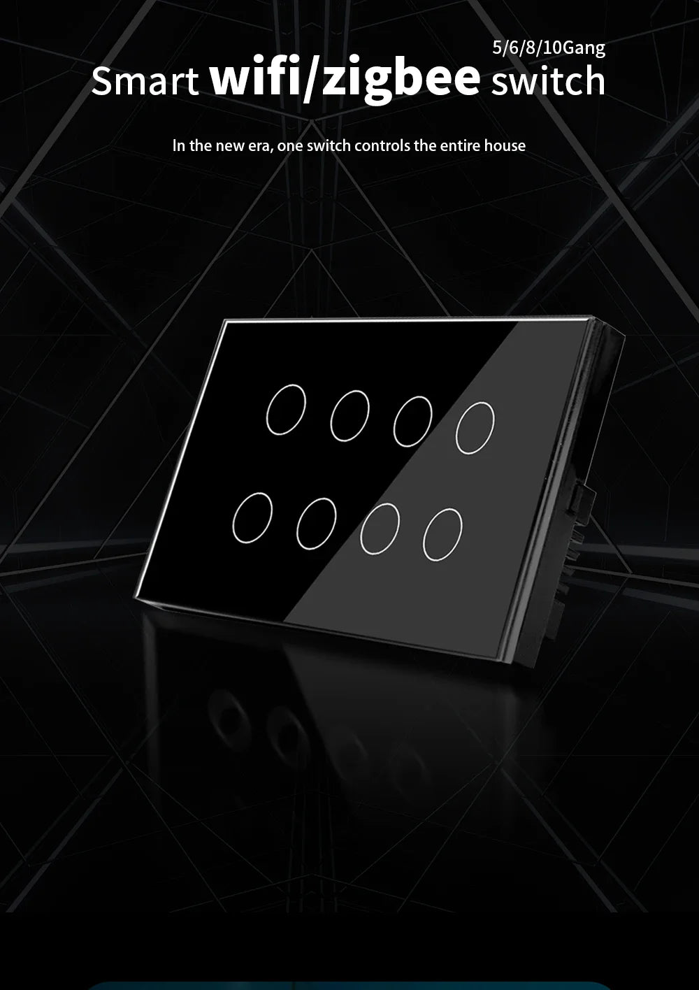 WIFI Smart Touch Light Wall Switch Interruptor Glass Panel 8/10 Gang 147*86mm Work Tuya APP  Whole house intelligent control