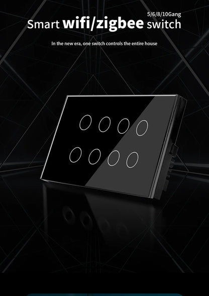WIFI Smart Touch Light Wall Switch Interruptor Glass Panel 8/10 Gang 147*86mm Work Tuya APP  Whole house intelligent control