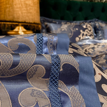 Soft Satin Jacquard Cotton Bedding Set, Luxury Duvet Cover, Blue, Gold, Gray, Queen, King Bed Sheet, Pillowcases, Home Textiles