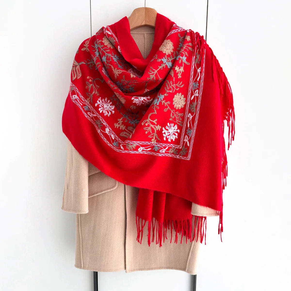 Many Colors Floral Warm Scarf For Women 70*210cm Luxury Faux Cashmere Shawl Winter Thick Pashmina Tassels Poncho Elegant Wrap