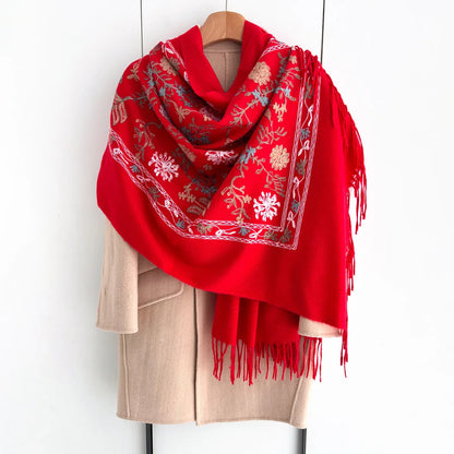 Many Colors Floral Warm Scarf For Women 70*210cm Luxury Faux Cashmere Shawl Winter Thick Pashmina Tassels Poncho Elegant Wrap