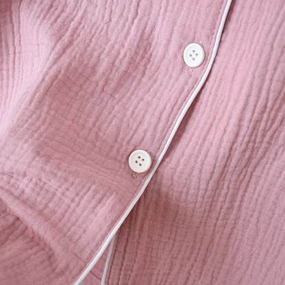 Spring and Autumn Couple Pajamas Set 100%Cotton Crepe Long Sleeve Pants Two Piece Men's and Women's Large Size