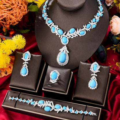 Turquoise Nigerian Dubai Jewelry Sets For Women CZ Zircon