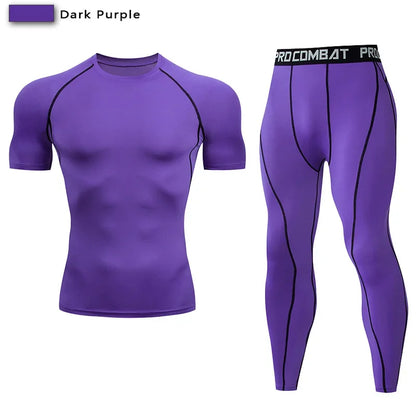2pcs Men Compression Sportswear Suit Elastic Training Sports Yoga Sets Workout Jogging Fitness Clothing Tracksuit Pants Sporting