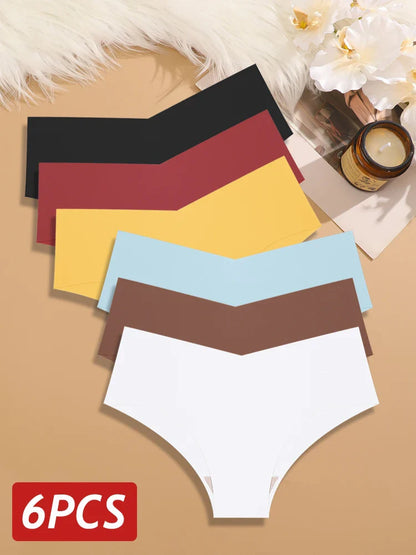 6PCS Women Seamless Panties Silk Ultra Thin Briefs Sexy V Waist