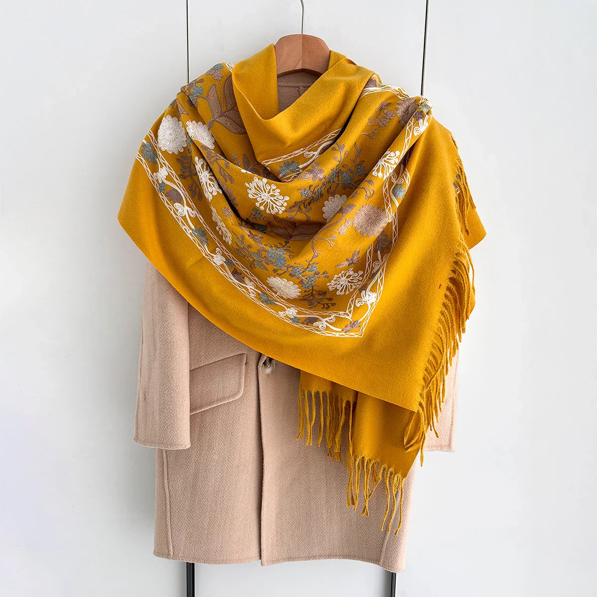 Many Colors Floral Warm Scarf For Women 70*210cm Luxury Faux Cashmere Shawl Winter Thick Pashmina Tassels Poncho Elegant Wrap