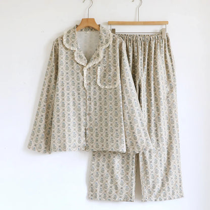 Autumn Spring Light Floral Printed Loose Comfortable Plus Size Sleepwear Women