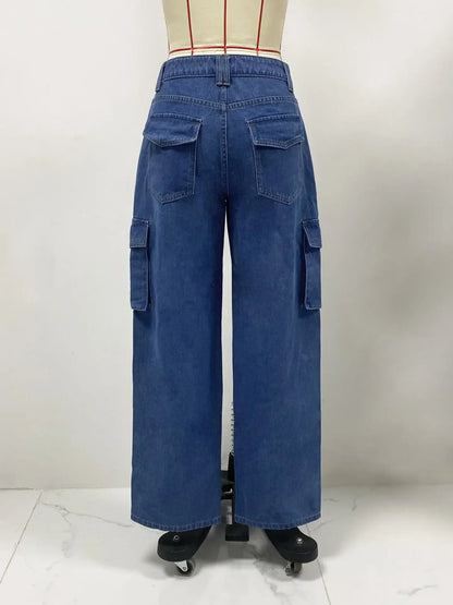 American Retro Mid-waist Multi-pocket Cargo Pants Jeans