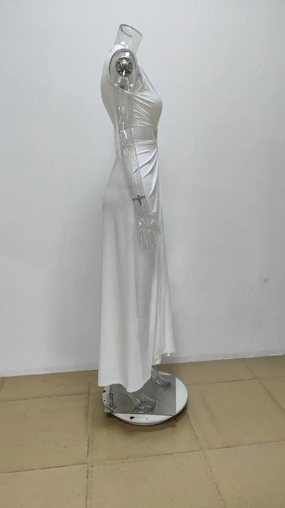 Summer Beach Sexy Maxi Dress Sexy Hollow Out Twist Knot High Split Sleeveless Deep V