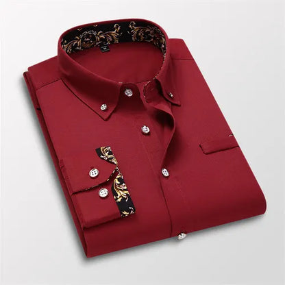Men's Cotton Causal Long Sleeved Dress Shirt