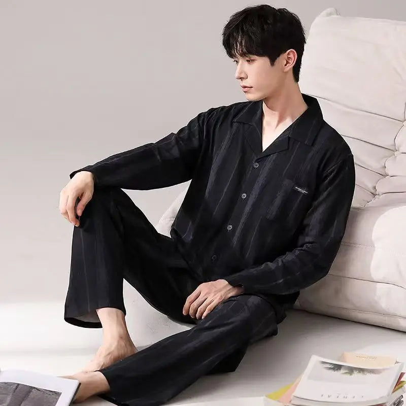 Casual Pajamas for Men, Autumn and Winter Long-Sleeved Set Loungewear