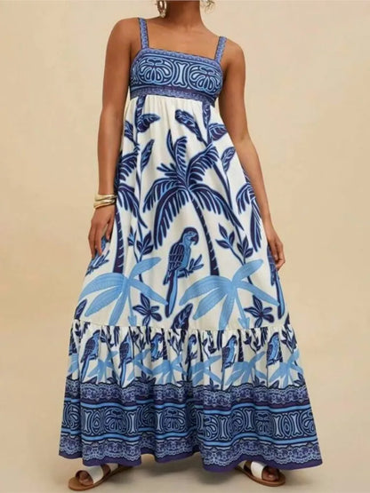 Women's Elegant Print Summer Dress Spaghetti Strap Vacation Party Dress