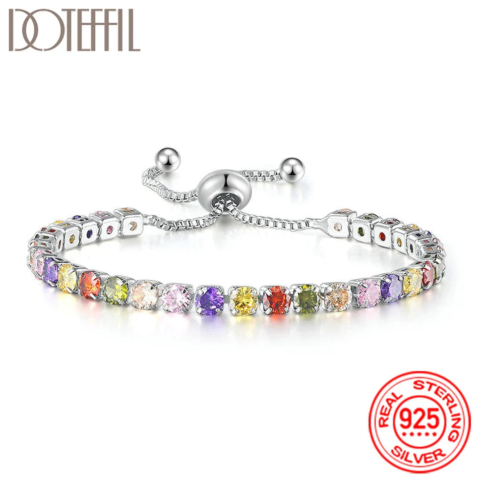 Women 925 Sterling Silver Tennis Bracelet Crystal Luxury Zirconia Wedding Charm Jewelry