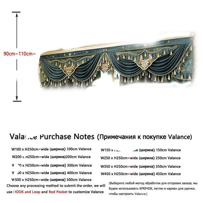 Blue Chenille European Embroidery Curtains Custom Size Retro Print Luxury Light Control for Living Room Bedroom Dining