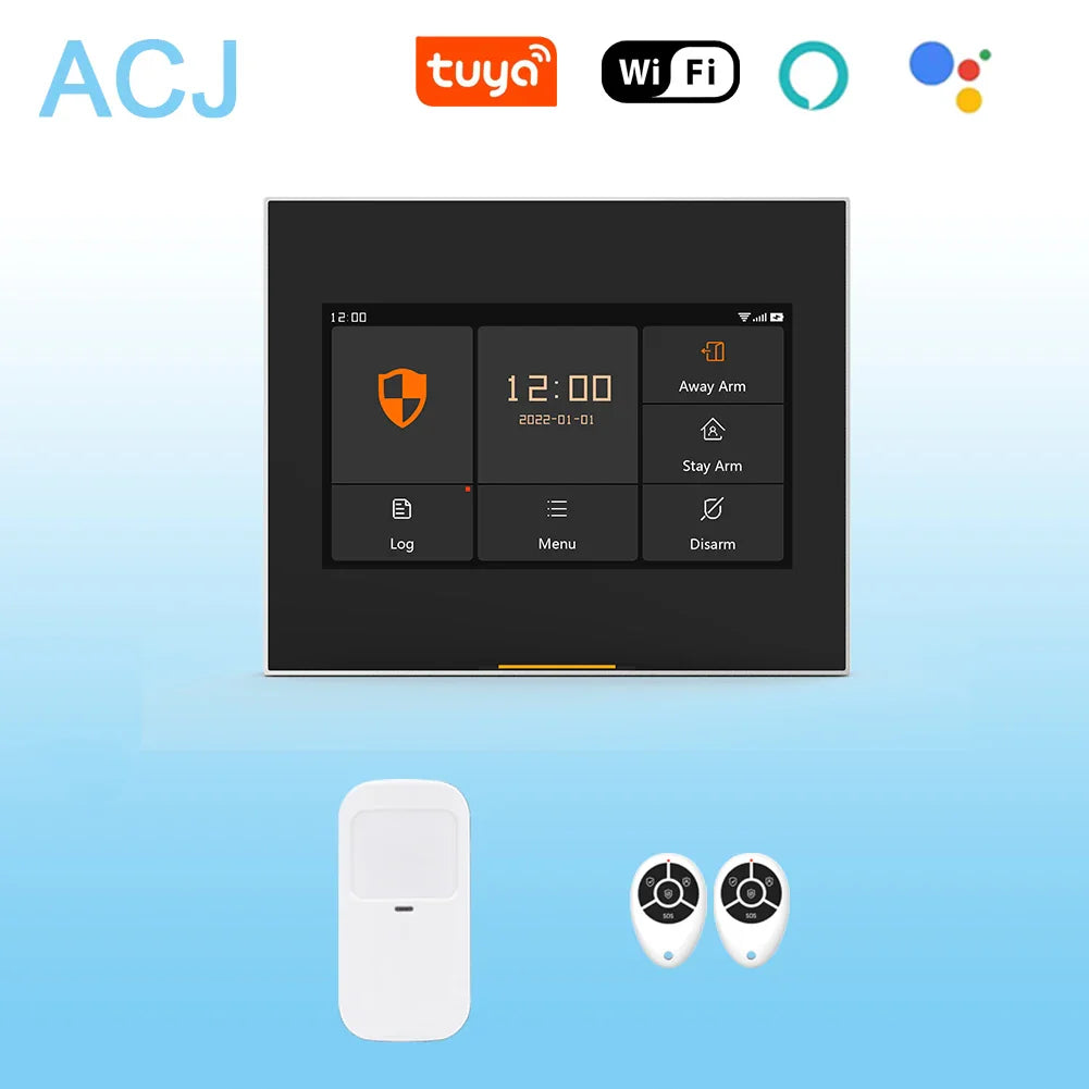 ACJ Wifi HD Smart Home Security Alarm System Kit Wireless 433MHz IR Detector Alarm Bell Door Sensor Doorbell Remote Control