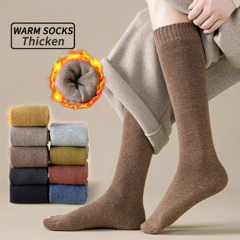 Women's Winter Warm Long Stockings Thick Thermal Cotton Terry Solid Breathable Knee High Socks