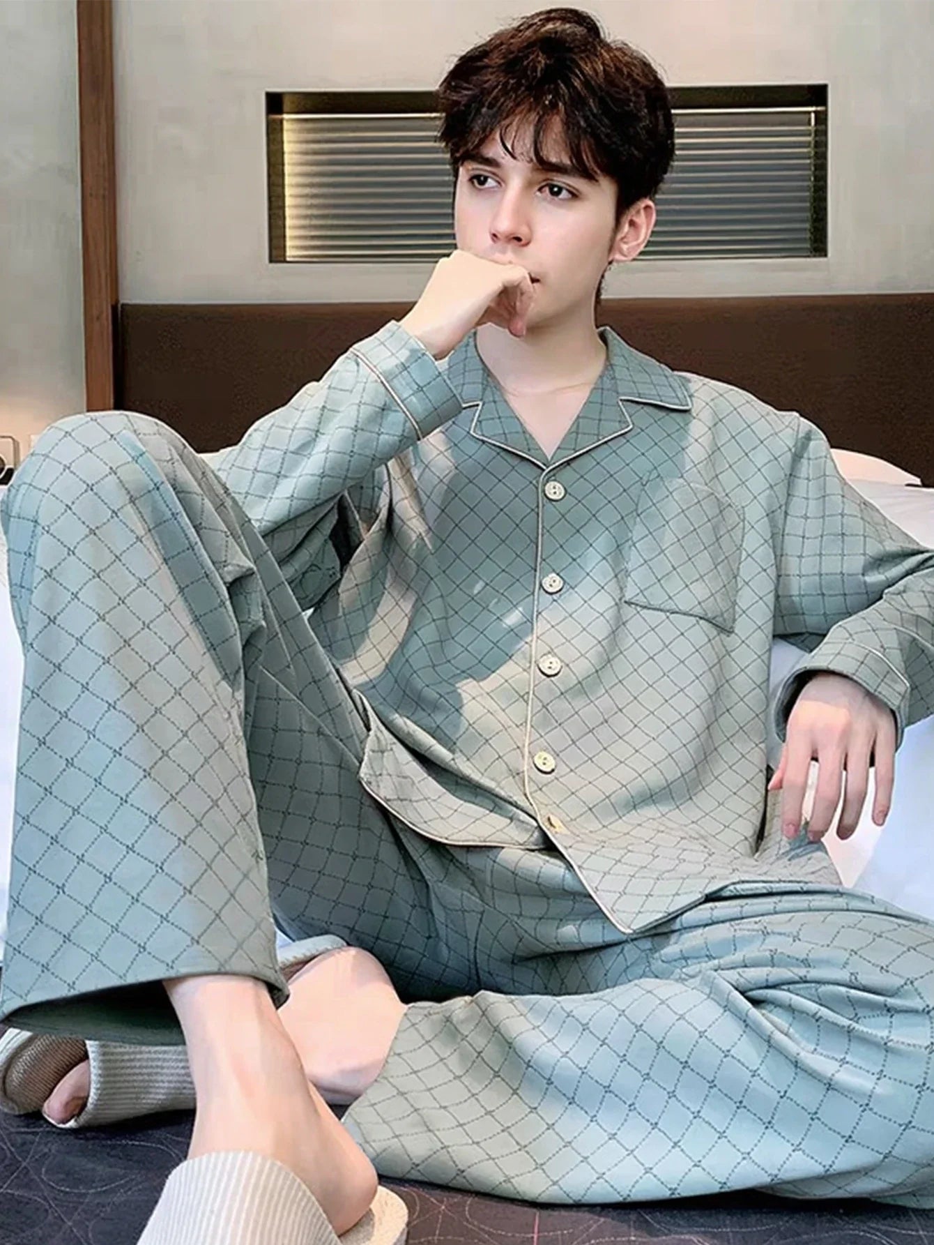 Casual Pajamas for Men, Autumn and Winter Long-Sleeved Set Loungewear