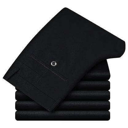 98% Cotton Casual Men's Pants Classic Straight Loose High Waist Elastic Trousers
