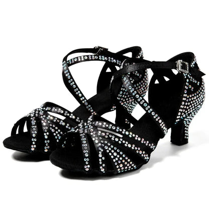 Diamond-encrusted Latin Ballroom Dance Soft Sole Shoes