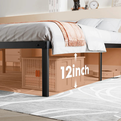 Basic Twin Full Queen King Size Bed Frame Metal Platform with Storage Space Sturdy Steel Slat Support 350LBS
