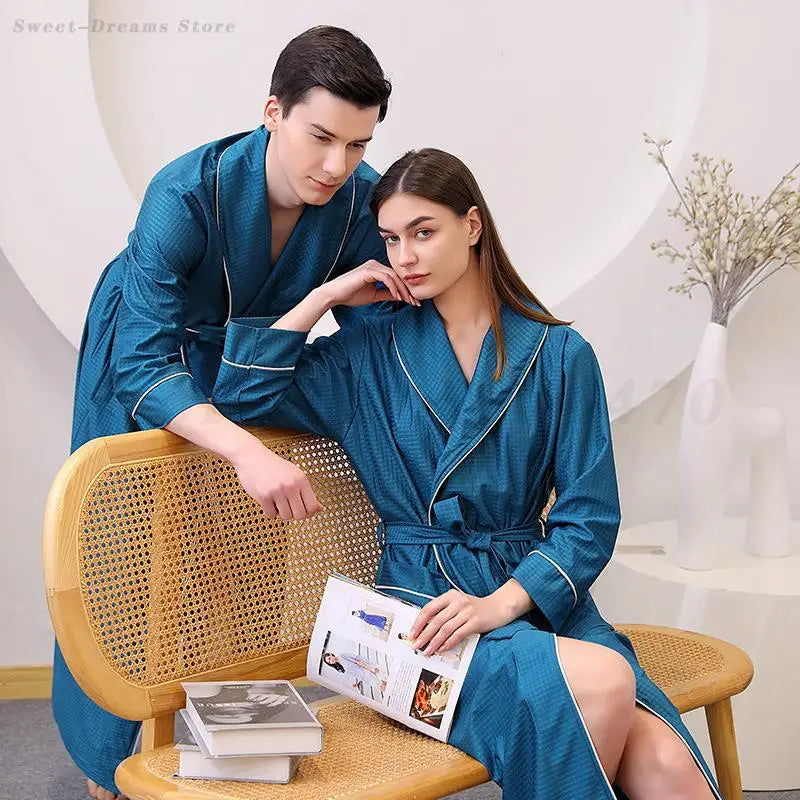 Hotel Couple Bathrobe Long Sleeved Robe Kimono Sleepwear Pajama Large Size