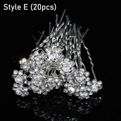 20pcs Elegant Pearl Crystal Hairpin Wedding Bridal U-shaped Metal Hair Comb Forks for Women