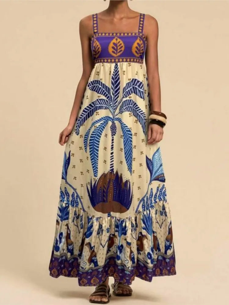 Women's Elegant Print Summer Dress Spaghetti Strap Vacation Party Dress