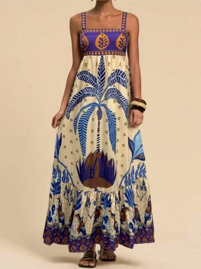Women's Elegant Print Summer Dress Spaghetti Strap Vacation Party Dress