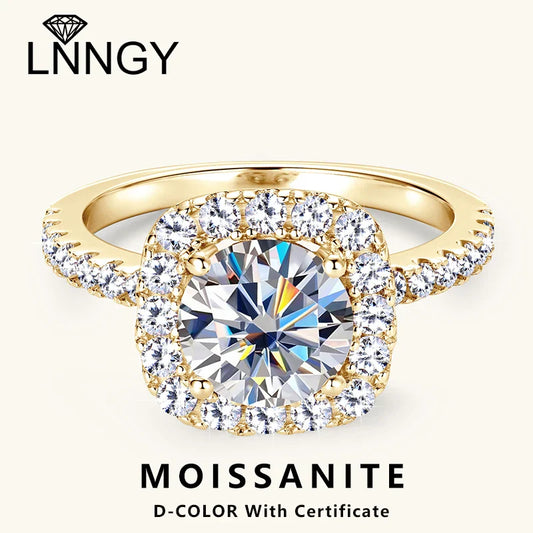 Lnngy 8mm 2ct Moissanite Halo Ring Certified 925 Sterling Silver Engagement Rings For Women Girls Wedding Party Jewelry Gift