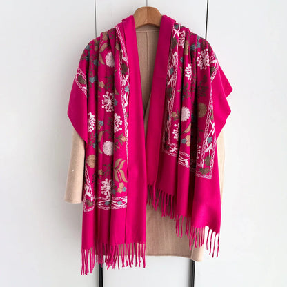 Many Colors Floral Warm Scarf For Women 70*210cm Luxury Faux Cashmere Shawl Winter Thick Pashmina Tassels Poncho Elegant Wrap