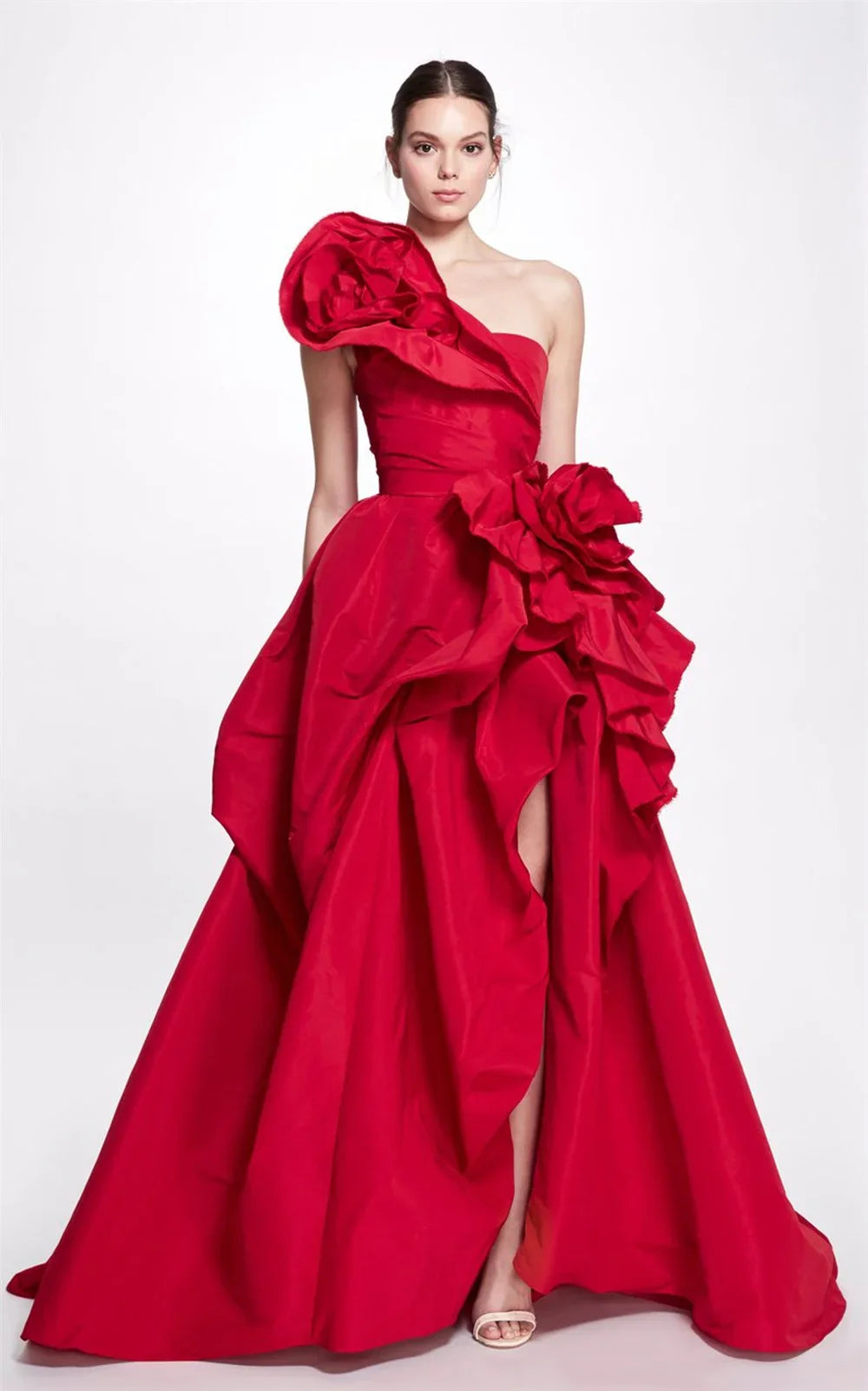 Elegant Satin A-line Gown with 3D Flower One Shoulder Formal Dress
