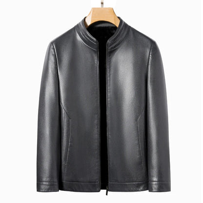 Men's Genuine Leather Polo Mock Neck Jacket Slim Sheepskin Coat Spring and Autumn