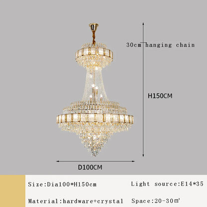 Luxury Gold Large Crystal Chandelier Nordic Home Decoration Led High-end Hanging Lamp